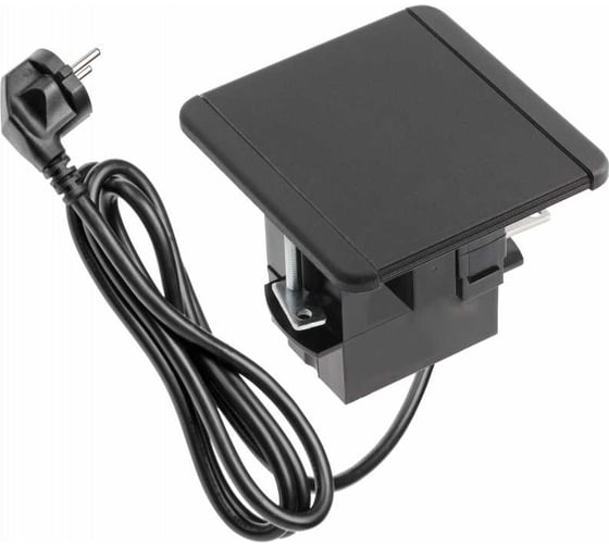 Удлинитель врезной квадратный GTV FLIP, 1xFRENCH, 2xUSB, 1xLAN, вилка, провод 1,5M, цвет черный AE-GM1FFLI-20