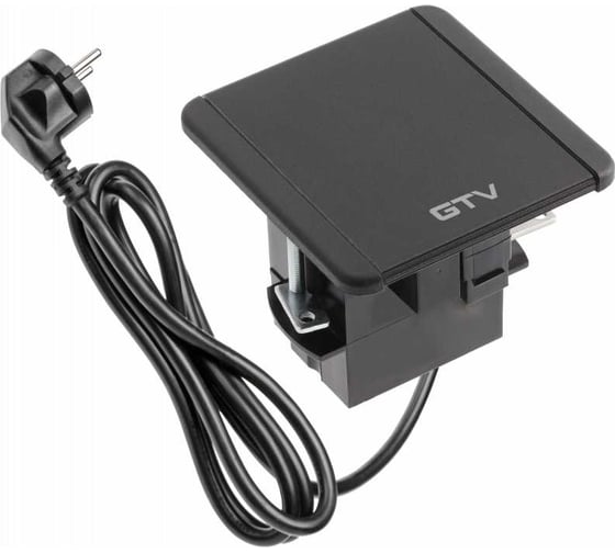 Удлинитель врезной квадратный GTV FLIP, 1xSCHUKO, 2xUSB, 1xLAN, вилка, провод 1,5M, цвет черный AE-GM1SFLI-20