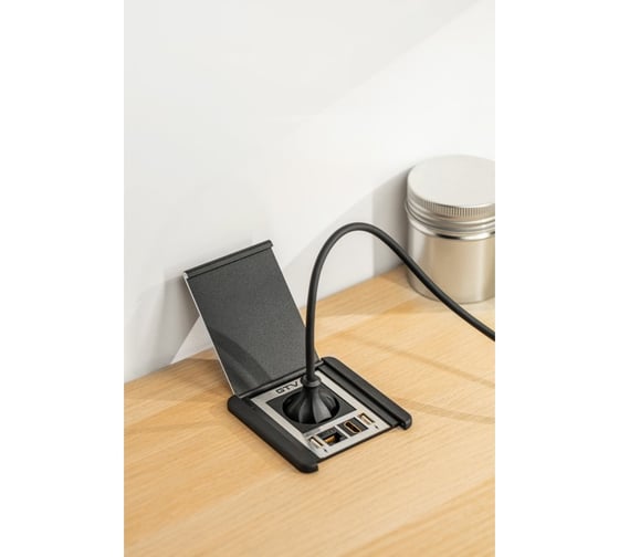 Удлинитель врезной квадратный GTV FLIP, 1xSCHUKO, 2xUSB, 1xLAN, вилка, провод 1,5M, цвет черный AE-GM1SFLI-20