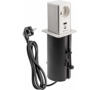 Удлинитель врезной квадратный GTV TOWER, 1xFRENCH, 1xUSB, 1xTYPE-C, вилка, провод 1,5M, цвет шлифованная сталь/белый AE-GMW1FTOW-10