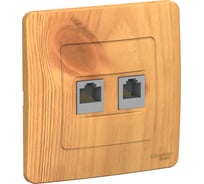 Двойная розетка Systeme Electric BLANCA, С/У,  комплект RJ45 категория 5E + телефонная RJ11, ясень BLNIS045115