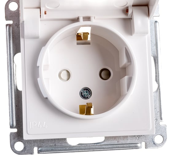 Розетка Systeme Electric W59 AQUA, с заземлением, со шторками, 16А, IP44, белый RS16-152B-1-86