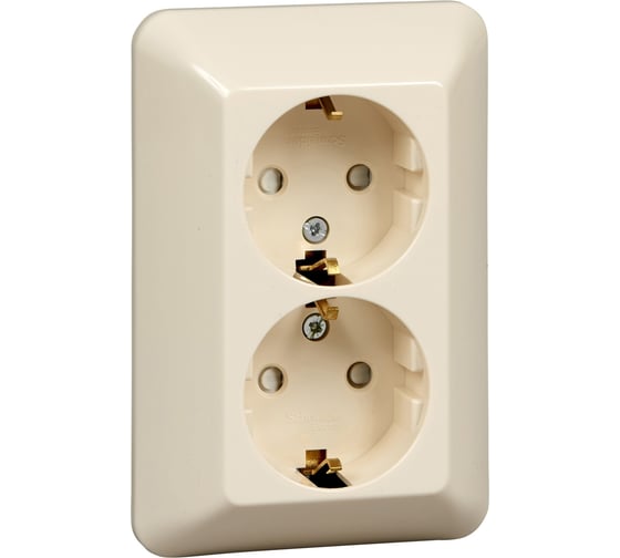 Розетка Systeme Electric ПРИМА, С/У, 2-я, с заземлением, со шторками, 16А, 250В, слоновая кость RS16-212-S 1