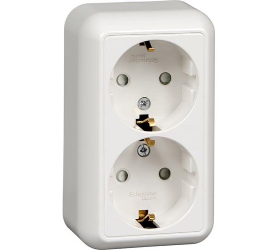 Розетка Systeme Electric ПРИМА, О/У, 2-я, с заземлением, со шторками, 16А, 250В, белый RA16-214I-B 1