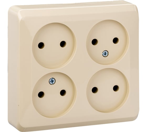 4-местная розетка Systeme Electric ЭТЮД, O/У, без заземления, без шторок, 16А, 250B, кремовый, PA16-205K
