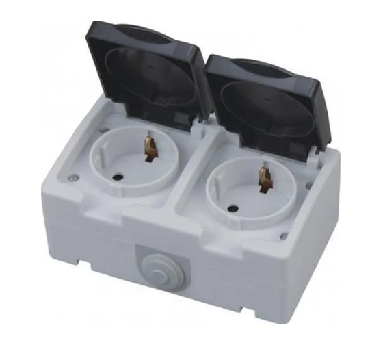 Двойная розетка накладная HOROZ ELECTRIC с заземлением ATOM (2-GANG GROUNDED SOCKET) 10A/250V IP54 112-100-0002 HRZ01001524