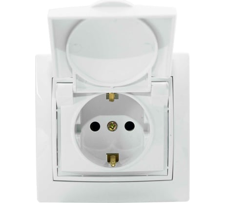 Розетка Jilion 1 гнездо с крышкой с заземлением, белая 9533172