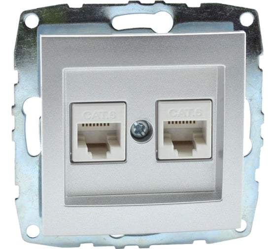 Розетка компьютерная 2-местная MONO ELECTRIC L / D Механизм (2хRj45 Cat 6) Серебро 500-002105-126 1