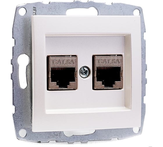 Розетка компьютерная 2-местная MONO ELECTRIC L / D Механизм (2хRj45 Cat 6) Жемчуг 500-002505-126 1