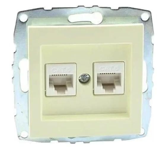Розетка компьютерная 2-местная MONO ELECTRIC L / D Механизм (2хRj45 Cat 6) Кремовая 500-001705-126