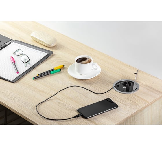 Розетка врезная GTV 1гнезд. +USB с крышкой с кабелем 1,5м 96439 AE-BPW1S2UCH-80