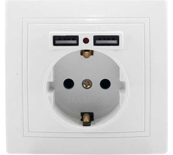 Розетка Jilion 1 гнездо с заземлением с USB, белый 9533166