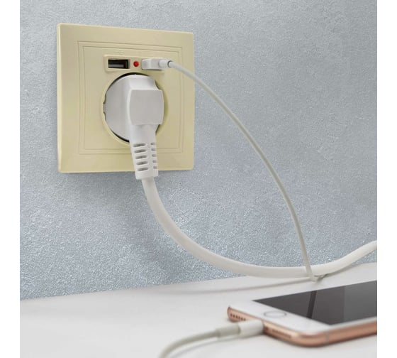 Розетка 1 гнездо Jilion с заземлением с USB, бежевый 9533167