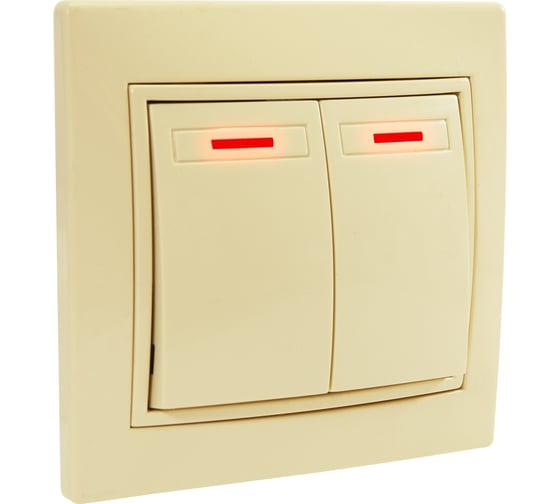 Двухклавишный выключатель Jilion с подсветкой бежевый 9533145