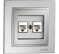 Розетка компьютерная 2-местная MONO ELECTRIC Despına (2хRj45 Cat 6) Серебро 102-212105-126
