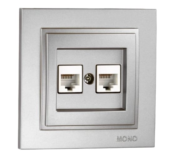 Розетка компьютерная 2-местная MONO ELECTRIC Despına (2хRj45 Cat 6) Серебро 102-212105-126