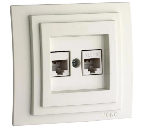 Розетка компьютерная+телефонная MONO ELECTRIC Larıssa Цифровая (Rj45 Cat 6, Rj11 Cat3) Белая 103-191905-132 1