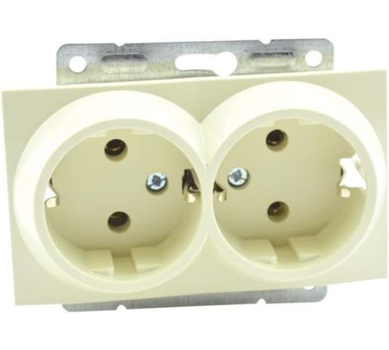 Механизм 2-ой розетки MONO ELECTRIC L / D с заземлением, керамика, Кремовая 500-001710-120 1