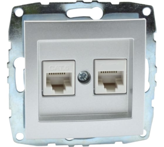 Розетка цифровая MONO ELECTRIC L / D Механизм компьютерная+телефонная (Rj45 Cat 6, Rj11 Cat3) Серебро 500-002105-132 1