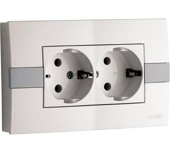 2-я розетка MONO ELECTRIC Eco с заземлением, Белый/Серый 101-010204-120 1