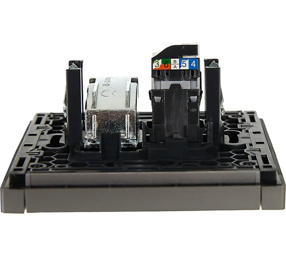 Двойная розетка TV+RJ45 IEK FORTEPIANO категория 5E FP536 сталь FP-AK20-1-K46