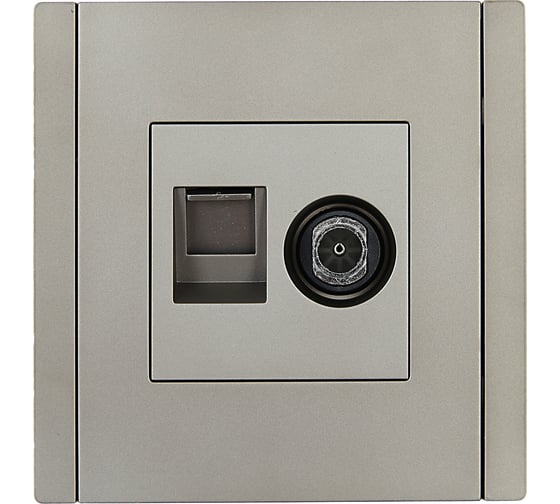 Двойная розетка TV+RJ45 IEK FORTEPIANO категория 5E FP536 сталь FP-AK20-1-K46