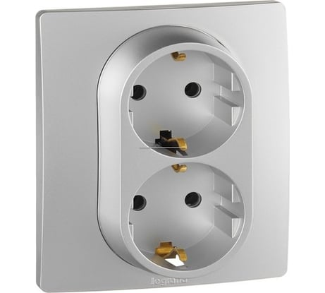 Розетка Legrand двойная с заземлением Legrand Etika без шторок в сборе 16А 250В винтовые зажимы алюминий 672423