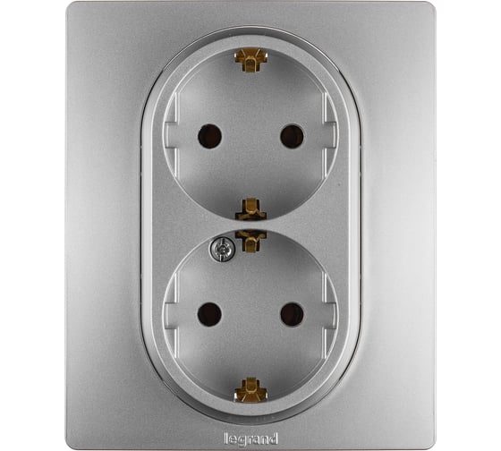 Розетка Legrand двойная с заземлением Legrand Etika без шторок в сборе 16А 250В винтовые зажимы алюминий 672423