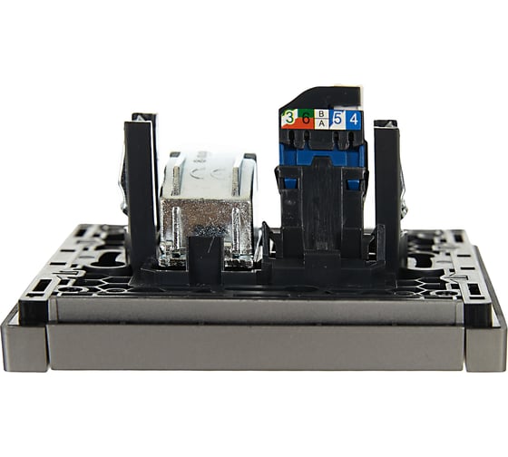 Двойная розетка TV+RJ45 IEK FORTEPIANO категория 6 FP537 сталь FP-AK20-2-K46