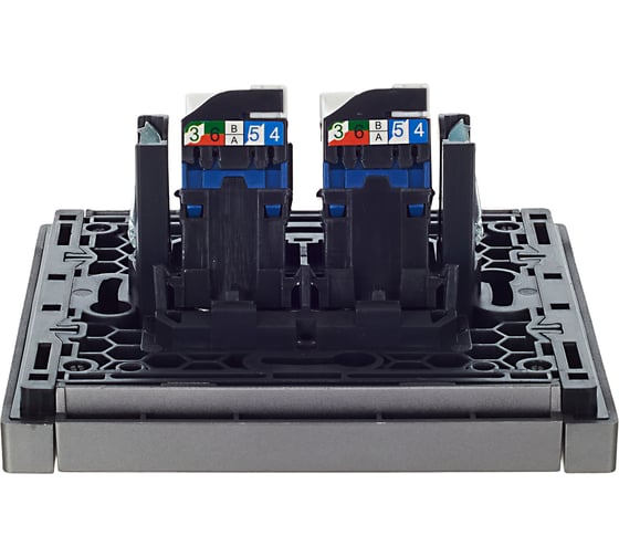Розетка компьютерная 2-местная IEK FORTEPIANO RJ45 категория 6 FP534 сталь FP-K20-2-K46