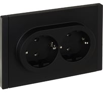 Розетка 2-местная IEK FORTEPIANO с заземлением, без защитных шторок, безвинтовое крепление, 16А FP124 черный FP-R21-16-1-K02