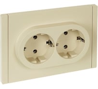 Розетка 2-местная IEK FORTEPIANO с заземлением, без защитных шторок, безвинтовое крепление, 16А FP424 ваниль FP-R21-16-1-K10