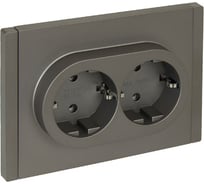 Розетка 2-местная IEK FORTEPIANO с заземлением, без защитных шторок, безвинтовое крепление, 16А FP524 сталь FP-R21-16-1-K46