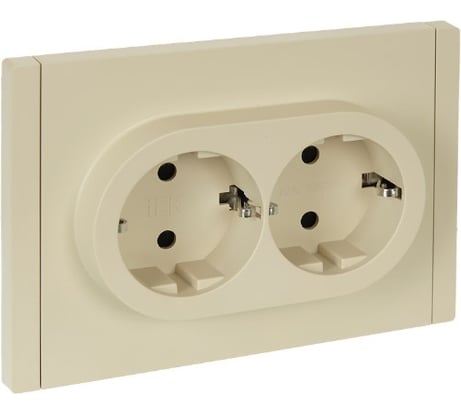 Розетка 2-местная IEK FORTEPIANO с заземлением, с защитными шторками, безвинтовое крепление, 16А FP423 ваниль FP-R24-16-1-K10
