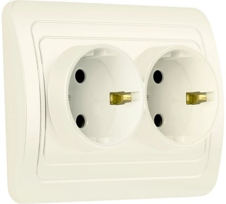 Розетка Smartbuy 2-местная с заземлением 16А бежевая, керамика "Марс" SBE-02i-16-S2-Z-c