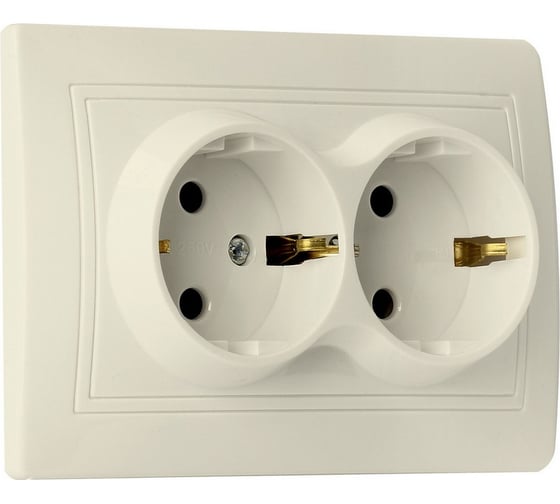 Розетка Smartbuy 2-местная с заземлением 16А бежевая "Венера" SBE-01i-16-S2-Z-c