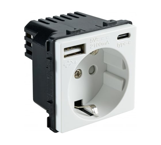 Розетка Sibling в рамку с USB-портами и Type-C белая (47x47мм) 00-01018380