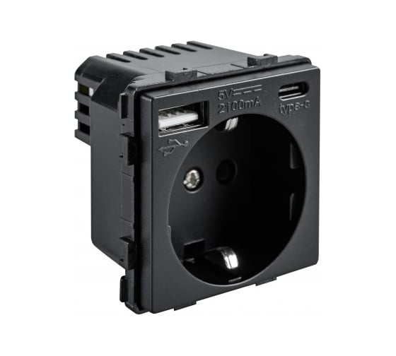 Розетка Sibling в рамку с USB-портами и Type-C черная (47x47мм) 00-01018381 1