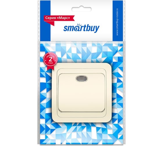 Выключатель 1-клавишный Smartbuy с индикатором 10А бежевый, керамика "Марс" SBE-02i-10-SW1-1-c