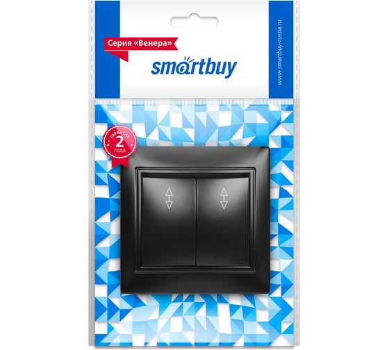Выключатель проходной Smartbuy 2-клавишный 10А черный "Венера" SBE-01b-10-SW22-0