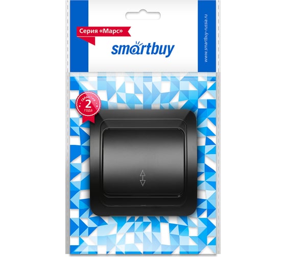 Выключатель проходной Smartbuy 1-клавишный 10А черный, керамика "Марс" SBE-02b-10-SW12-0-c 1