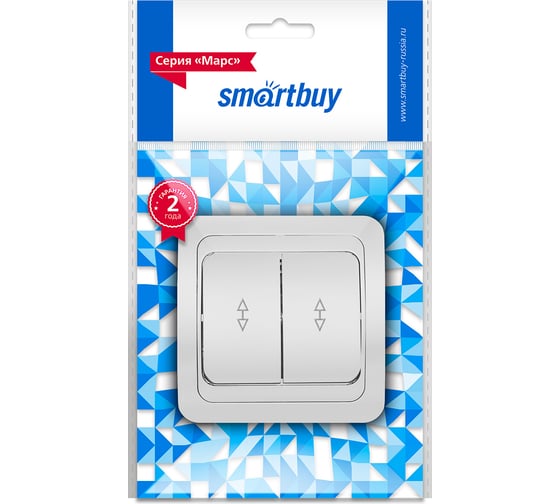 Выключатель проходной Smartbuy 2-клавишный 10А белый "Марс" SBE-02w-10-SW22-0
