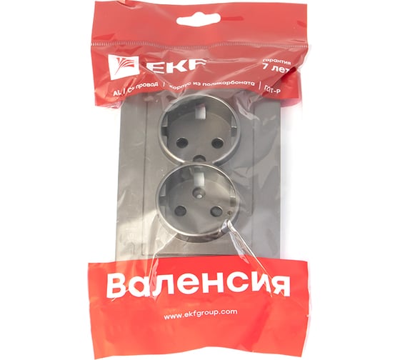 Лицевая панель 2-местной розетки EKF PROxima Валенсия, с заземлением, 16А, графит, с защитными шторками ESR16-L-128-60