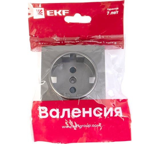 Лицевая панель 1-местной розетки EKF PROxima Валенсия с заземлением, 16А, графит, с защитными шторками ESR16-L-028-60