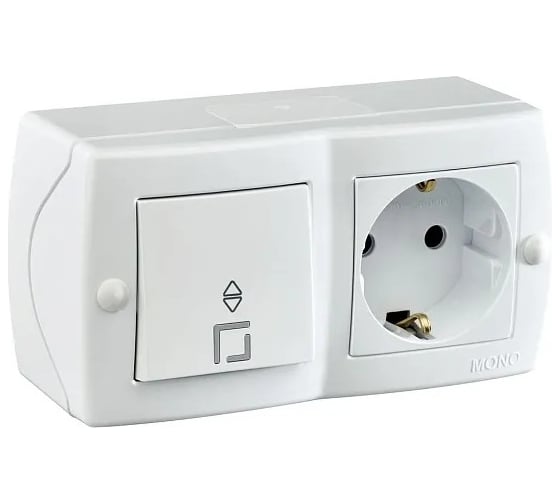 Проходной выключатель 1 клавишный + розетка с/з MONO ELECTRIC Octans Белый 104-010101-186 1