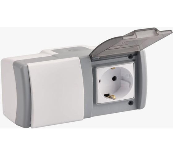 Проходной выключатель 1 клавишный + розетка с/з с крышкой MONO ELECTRIC Octans IP54 154-020001-186
