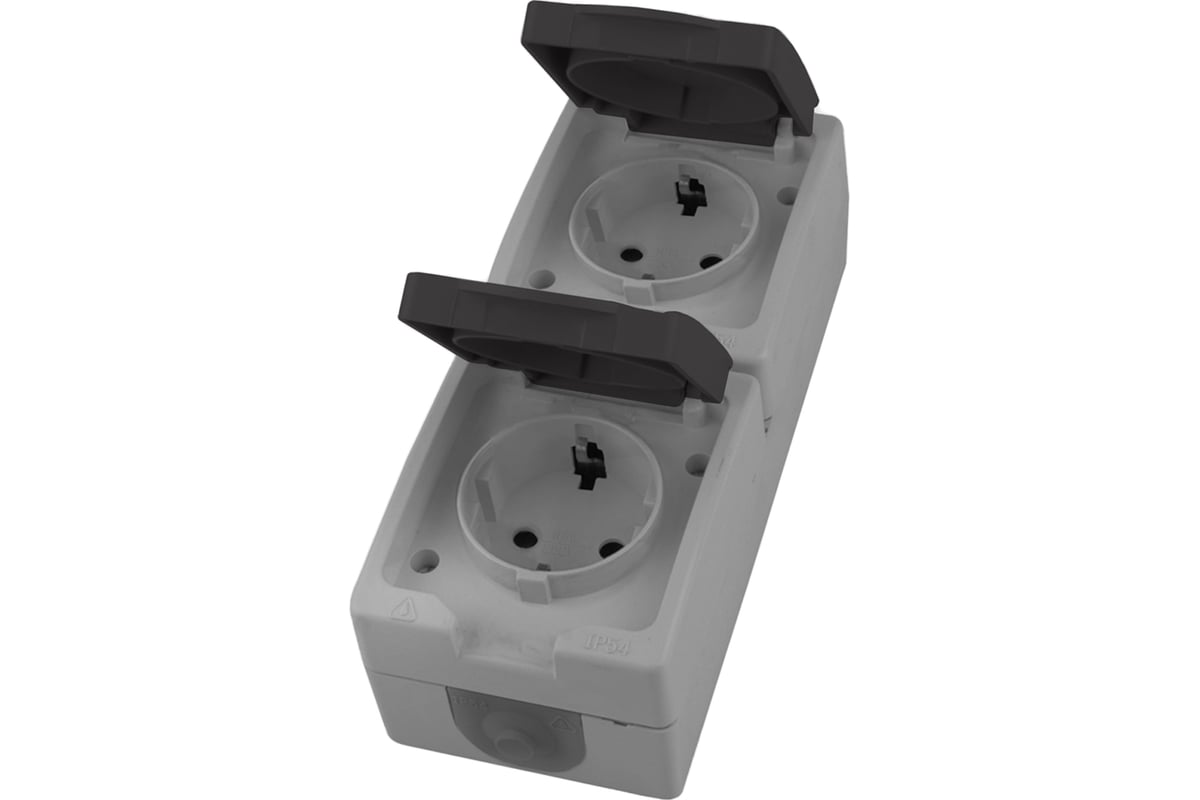 Вертикальная розетка STEKKER 2-местная с крышкой с/з PST16-12-54 ...