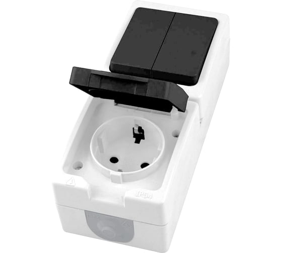 Блок вертикальный STEKKER: розетка 1-местная с/з + выключатель 2-клавишный, PST16-11-54/10-121-54, серый/графит, 49726 1