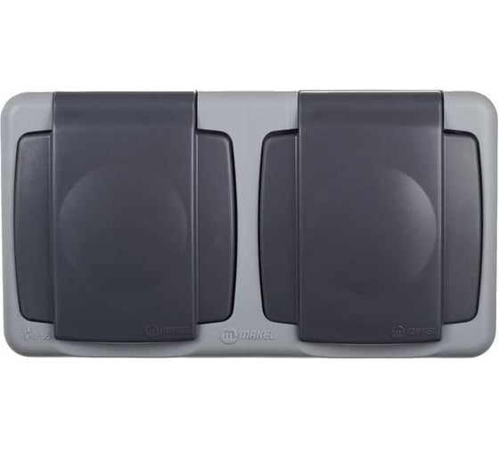 Розетка двойная MAKEL блок о/у серая с заземлением IP55 с крышкой 36064201