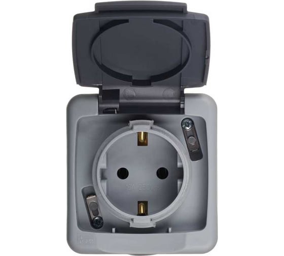 Розетка MAKEL о/у серая с заземлением IP55 с крышкой 36064029